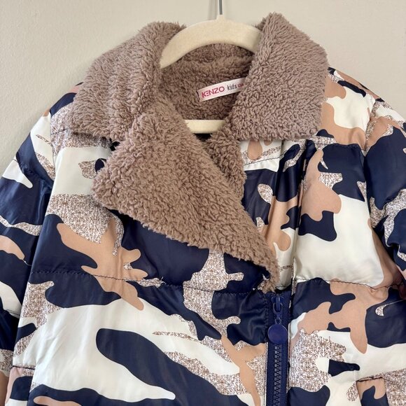 KENZO KIDS Camo Puffer Jacket 10 140 Sherpa-Lined Winter Coat Faux Fur Collar - Picture 4 of 8